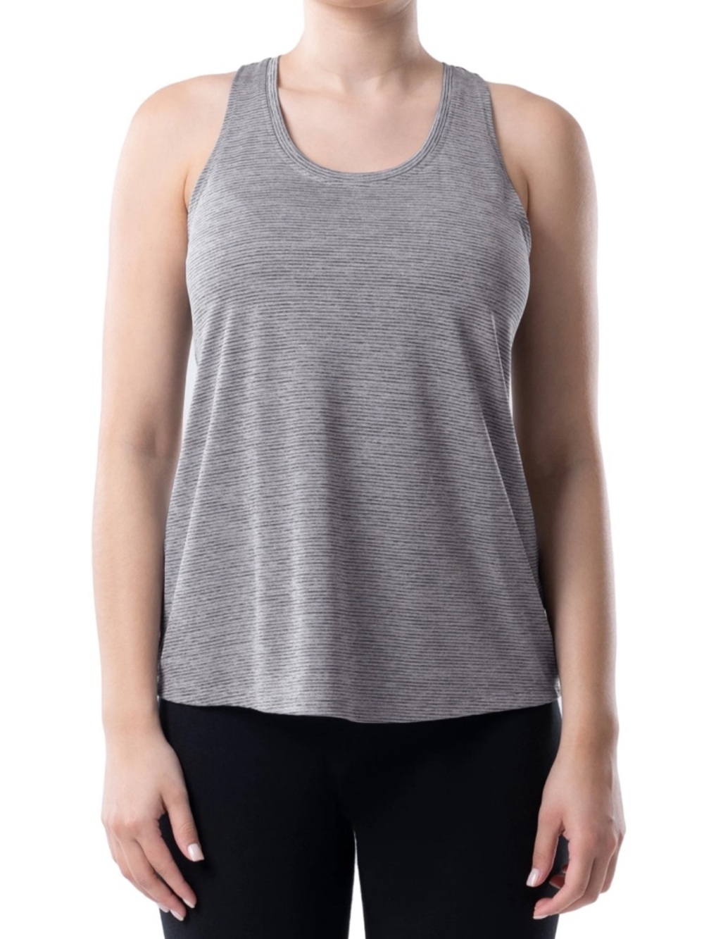 Athletic Works Gray Striped Scoop Neck Sleeveless Racerback Tank Top